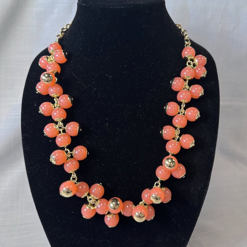 J. Crew Gold Tone and Coral Beaded Cluster Necklace